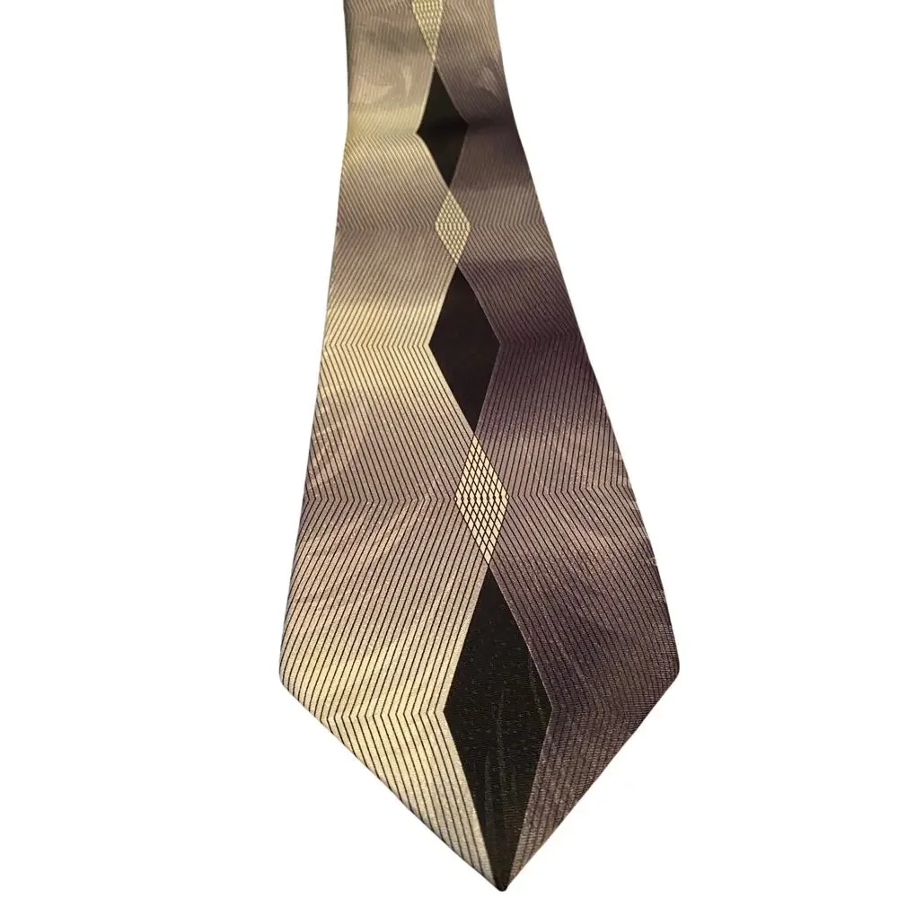 Di Capri Hand Made Tie Gray Black Geometric‎ Striped Necktie